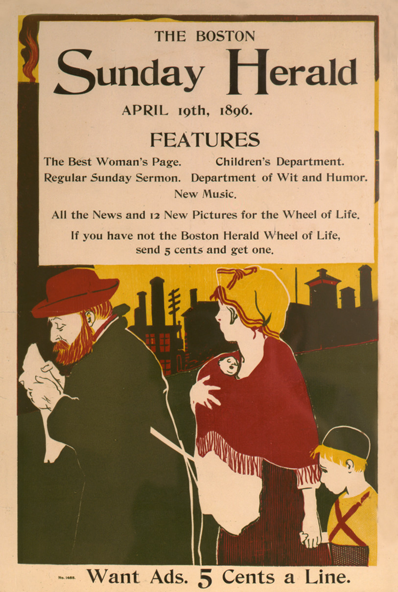 The Boston Sunday Herald Want Ads poster, April 1896 — vintage poster