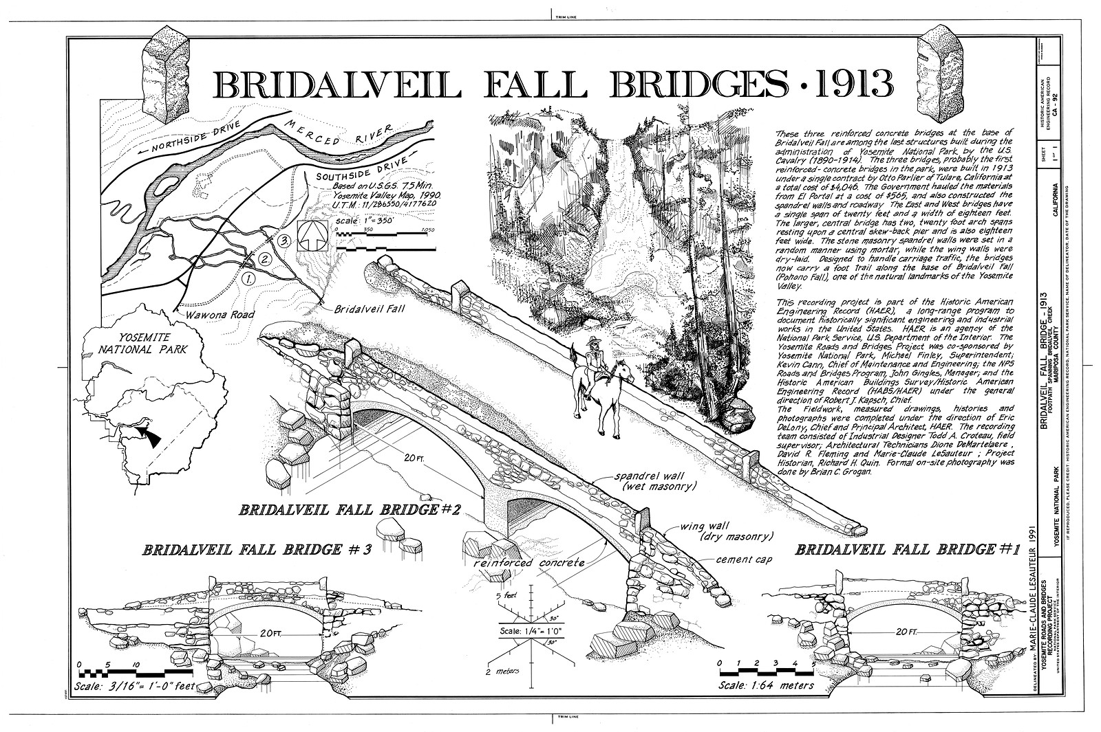 Bridalveil Fall Bridges 1913 architectural drawing sheet — historic drawing
