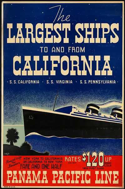 The largest ships to and from California. S. S. California, S. S. Virginia, S. S. Pennsylvania bostonpubliclibrary