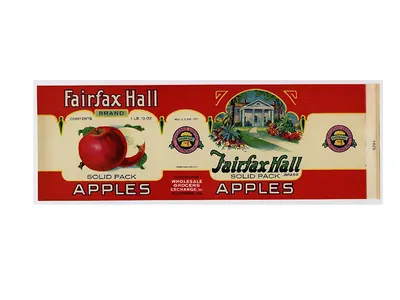 Fairfax Hall Brand Solid Pack Apples crate label