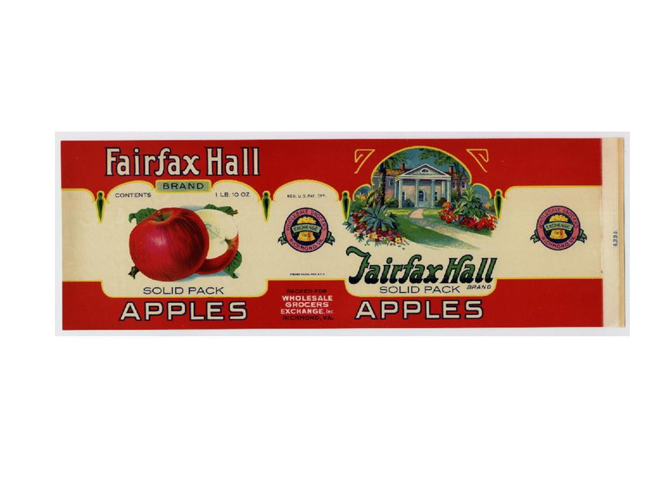 Fairfax Hall Brand Solid Pack Apples crate label — historic image