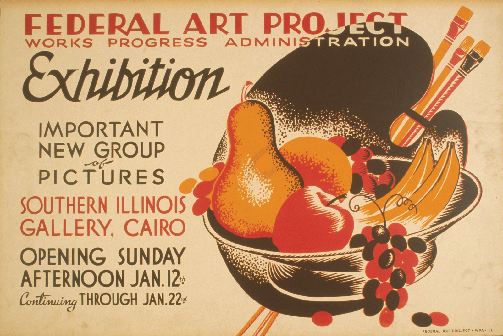 Federal Art Project exhibition poster, Southern Illinois Gallery, Cairo — vintage poster