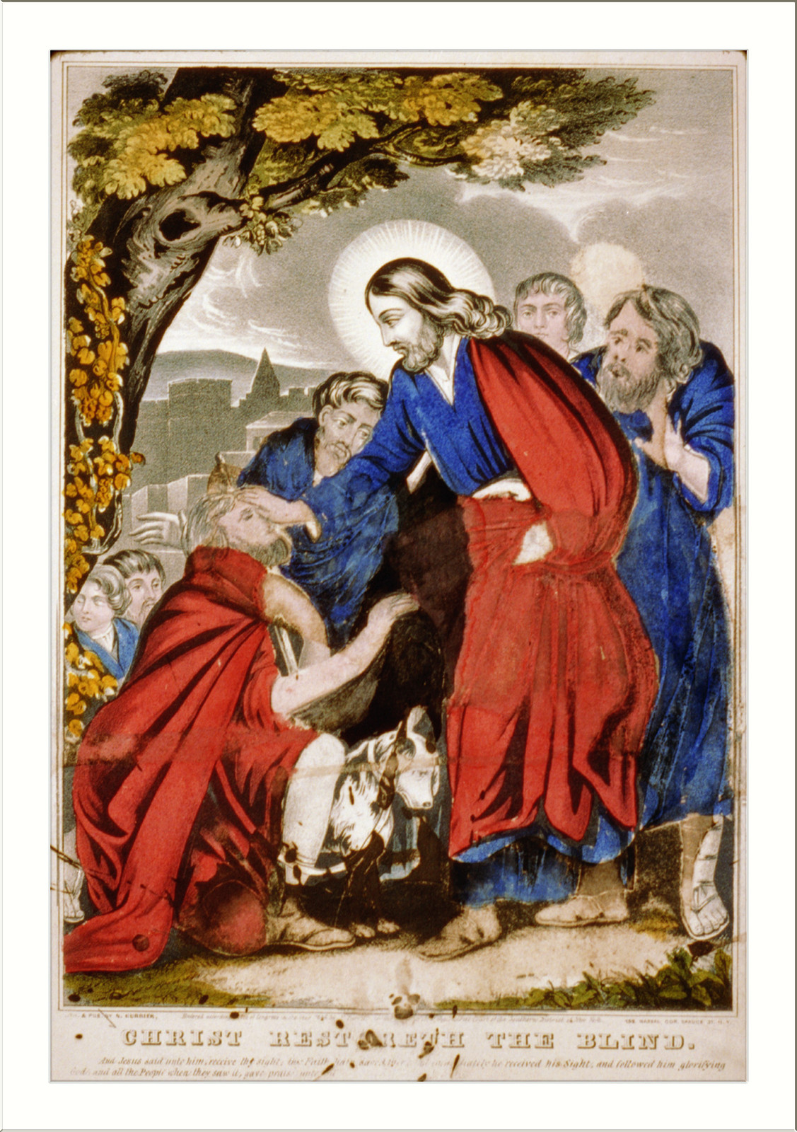 Christ restoreth the blind, [New York] : N. Currier, 1846. — antique lithograph