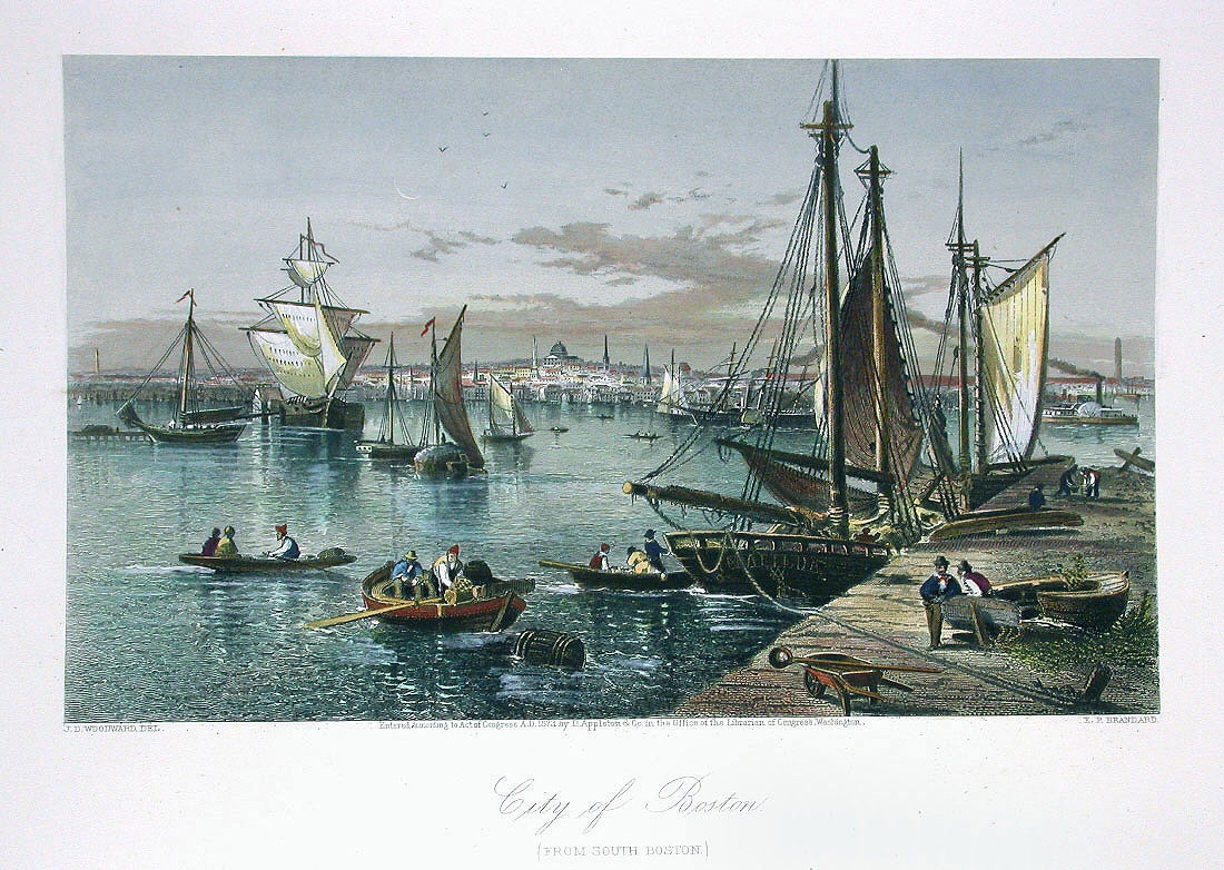 City of Boston from South Boston, harbor with sailing ships — historic image