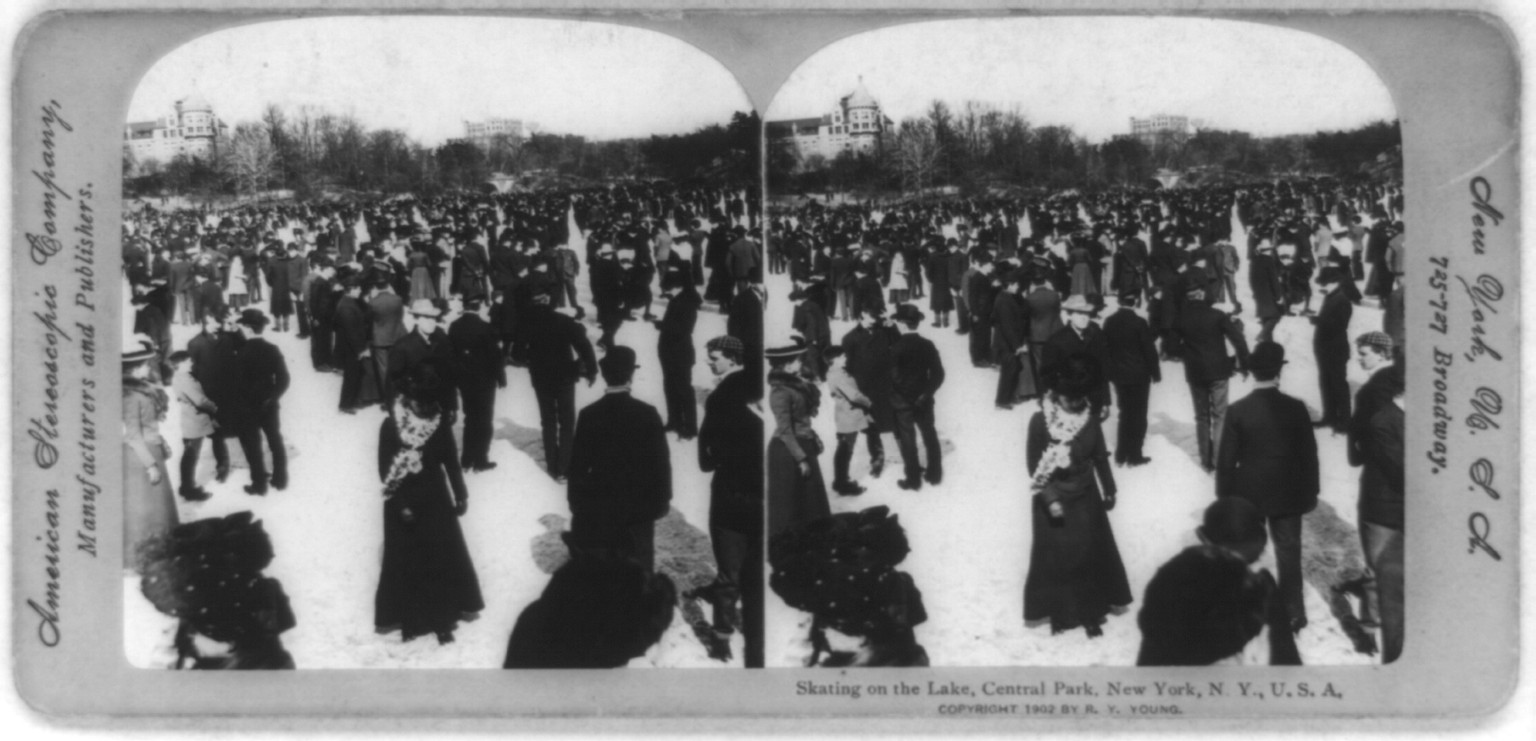 Skating on the lake, Central Park, New York, N.Y., U.S.A., New York : American Stereoscopic Company, c1902. — historic photograph