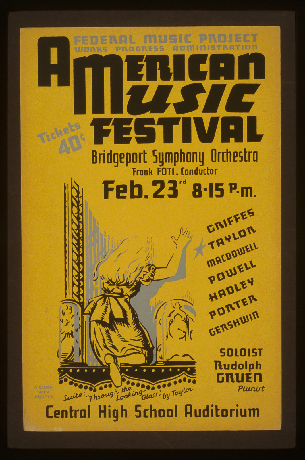 American music festival - Bridgeport Symphony Orchestra - Frank Foti conductor, 1938 — vintage poster