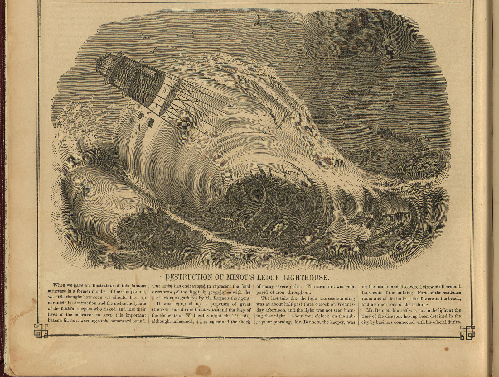Destruction of Minot's Ledge Lighthouse — historic image