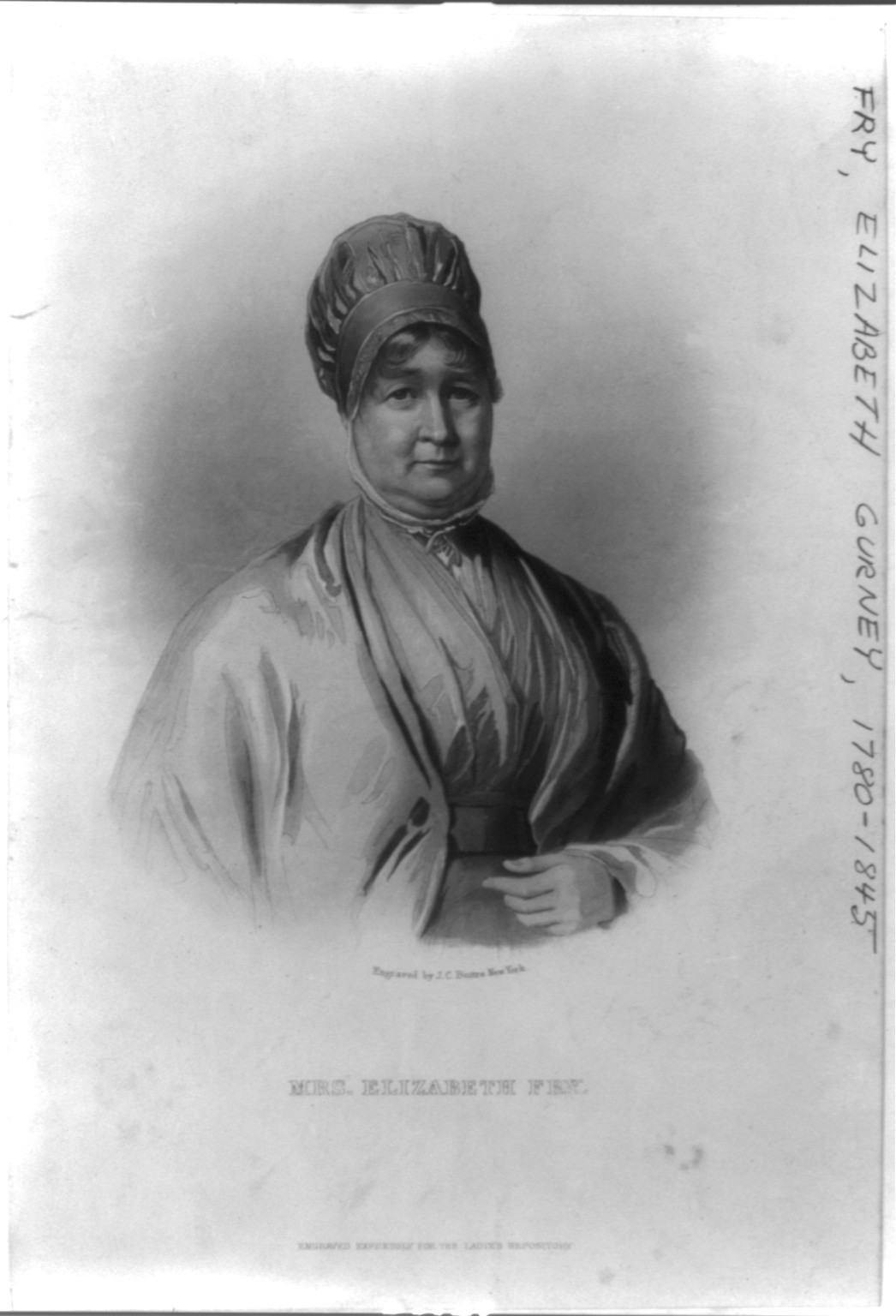 Mrs. Elizabeth Fry / engraved by J.C. Buttre, New York., [between 1840 and 1893] — antique engraving