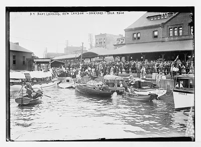 Harvard-Yale crew race, boat landing, New London, Conn.