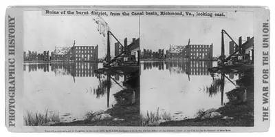 Ruins of the burnt district, from the Canal basin, Richmond, Va., looking east [Civil War]