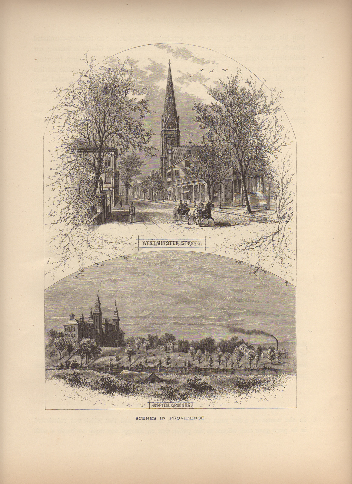 Scenes in Providence: Westminster Street and Hospital Grounds — historic image