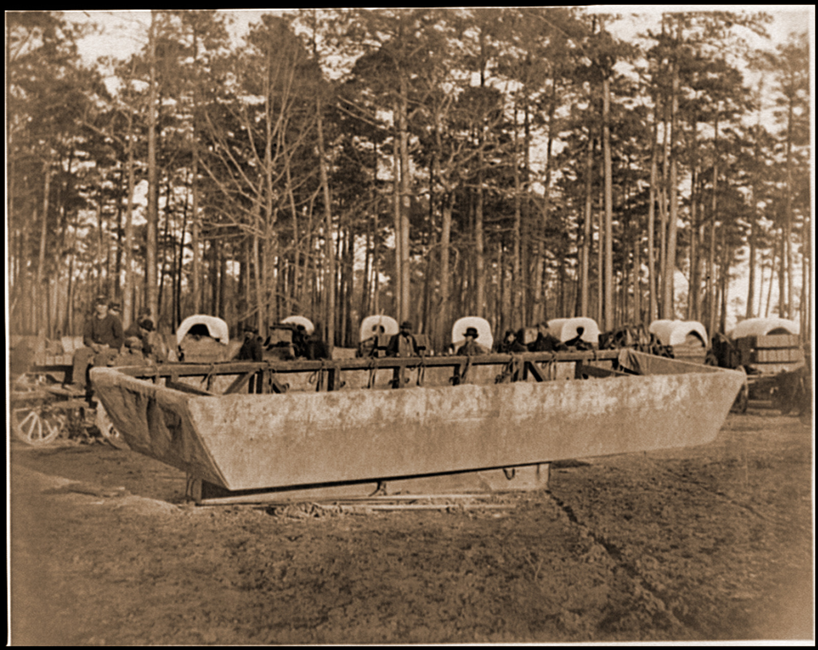 Rappahannock Station Va. Canvas pontoon boat 50th New York Engineers, 1864 — historic photograph