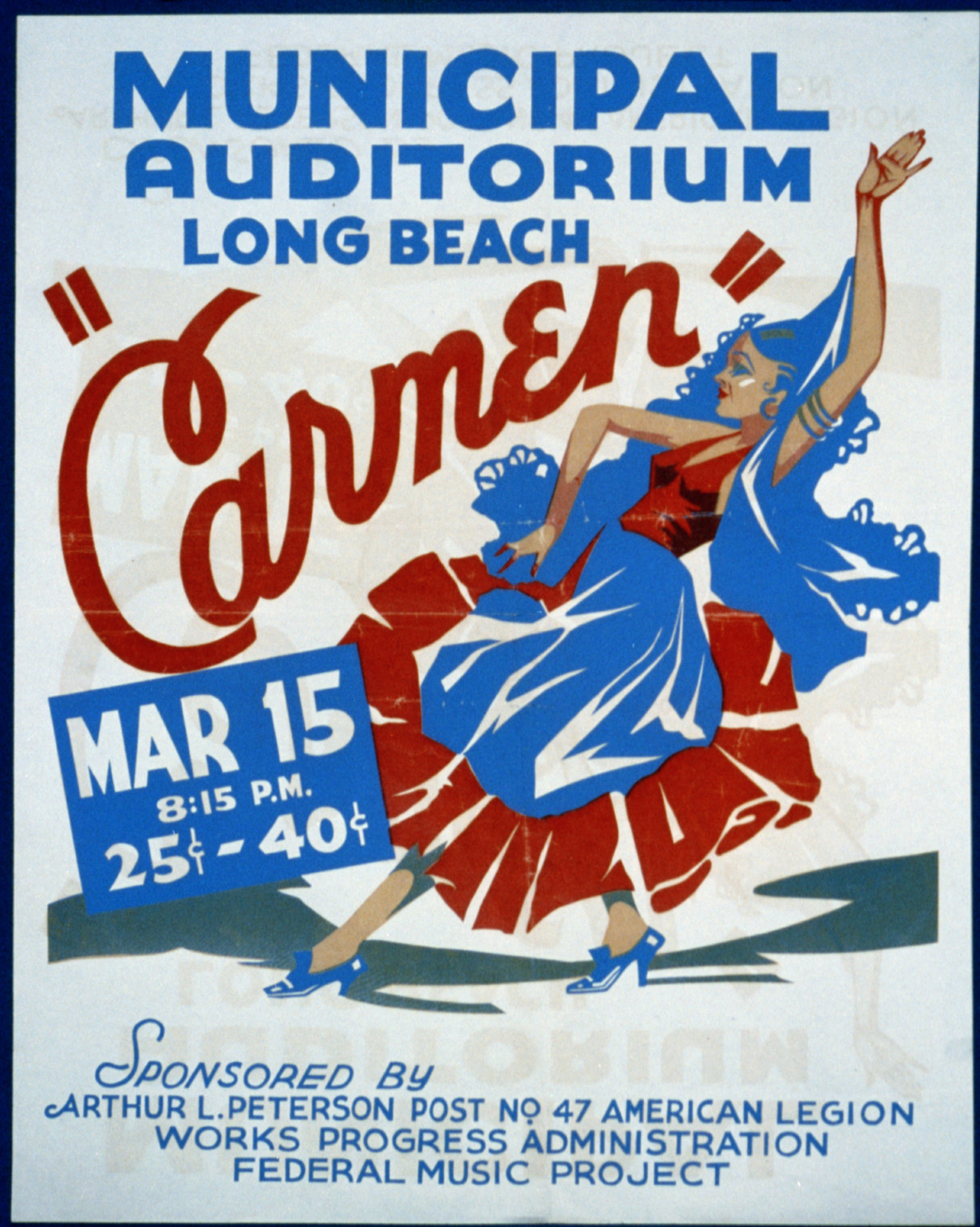 Carmen Municipal Auditorium Long Beach., 1936 — vintage poster