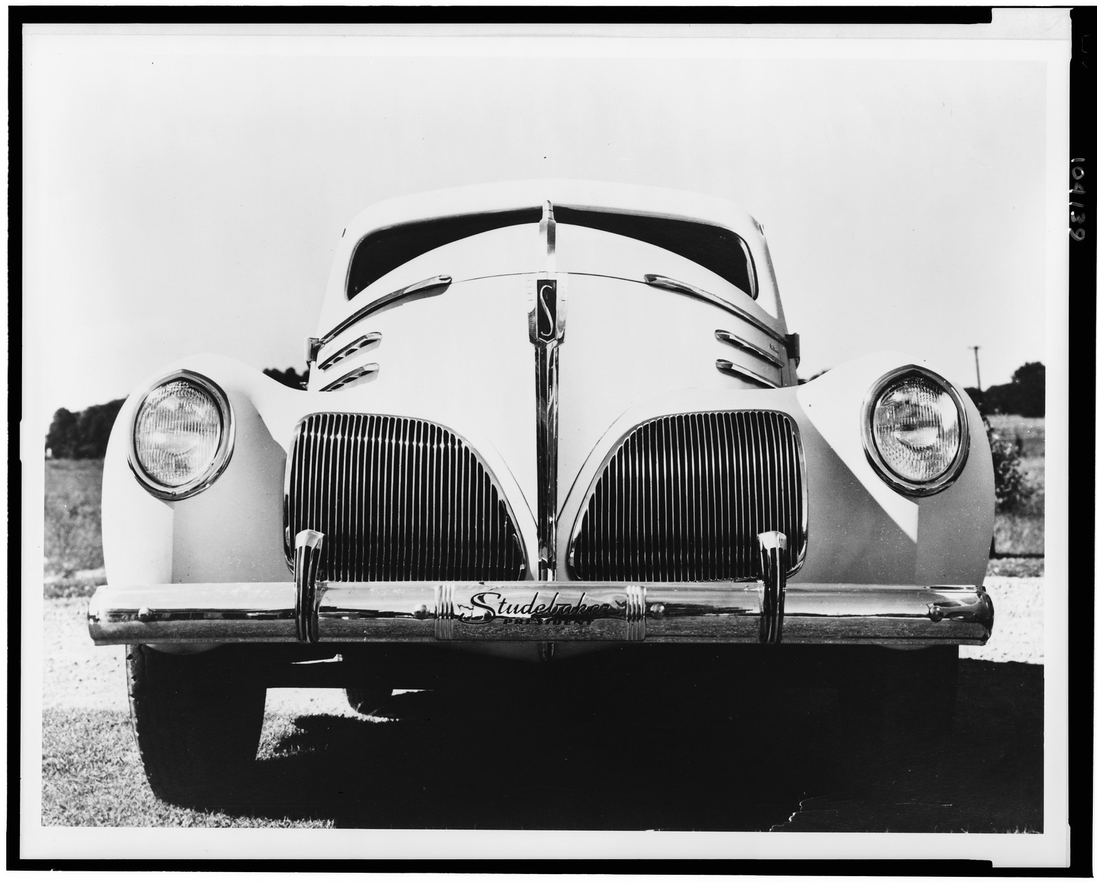 [1938 Studebaker President automobile, front view], [ca. 1938] — historic photograph