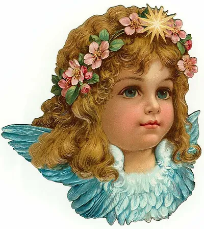 Victorian die-cut angel girl with flowers and star