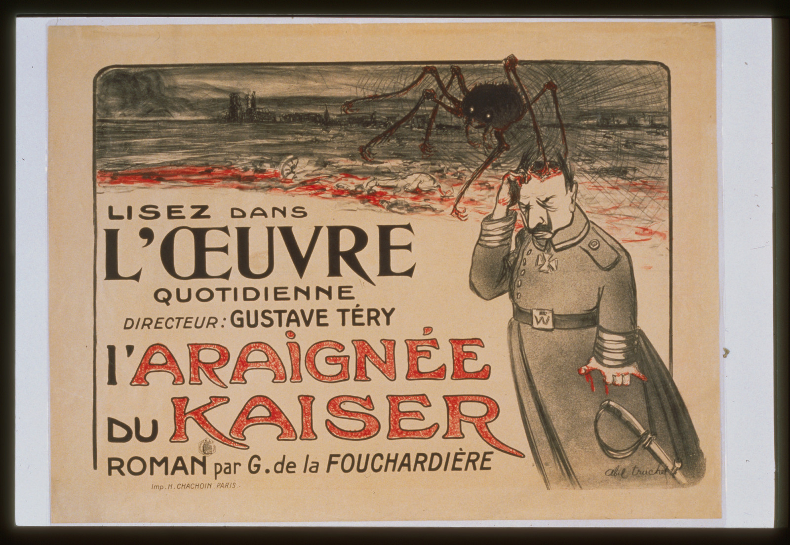 Poster advertising L'Araignée du Kaiser in L'Oeuvre, 1916 — vintage poster