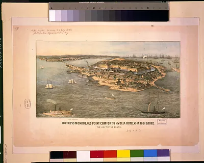 Fortress Monroe, Old Point Comfort, & Hygeia Hotel, Va. in 1861 & 1862--The key to the South / Lith. & print by E. Sachse & Co.