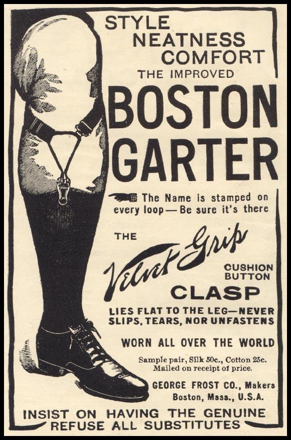 Boston Garter advertisement for Velvet Grip cushion button clasp — historic image