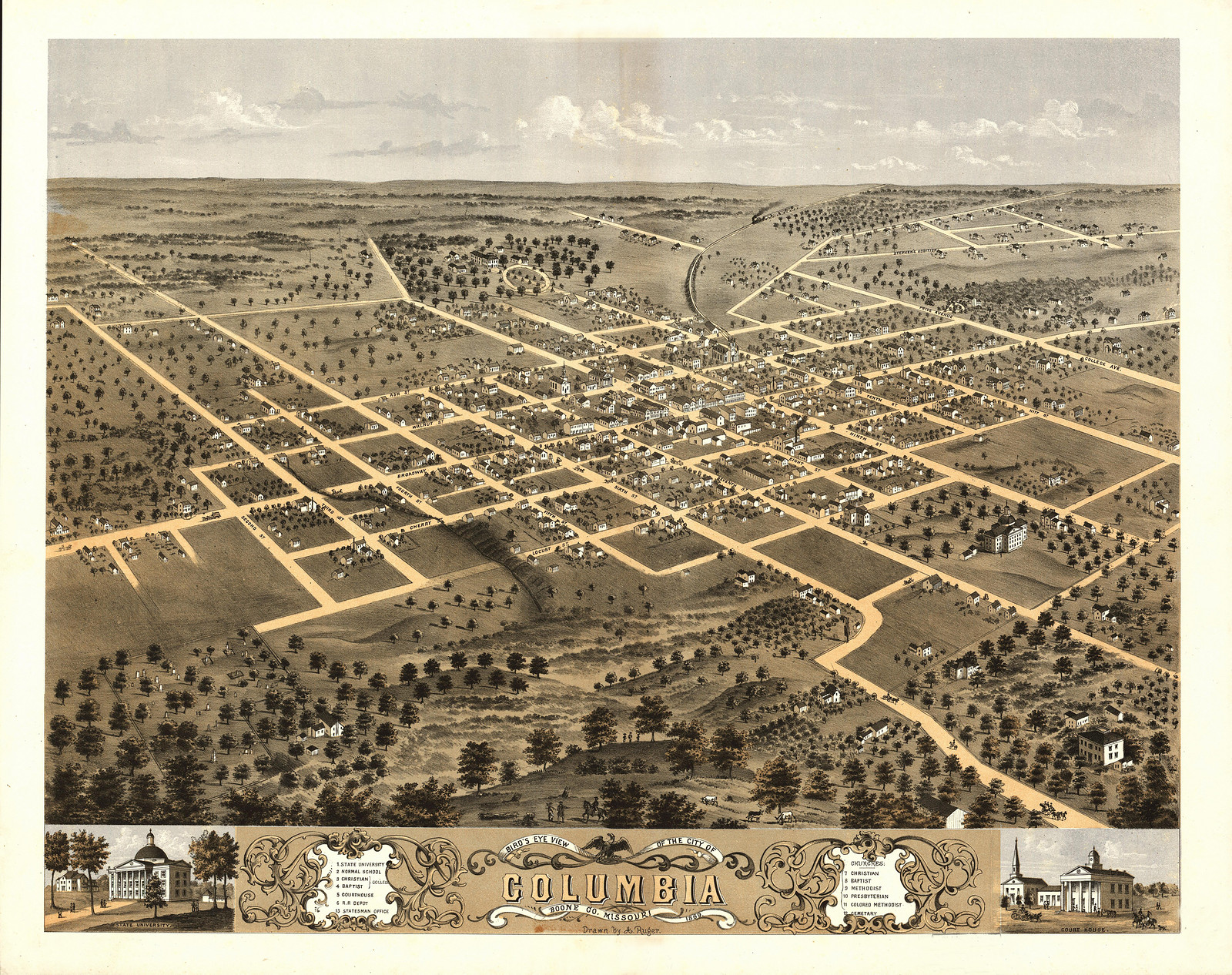 Columbia, Missouri, 1869, 1869 — antique map