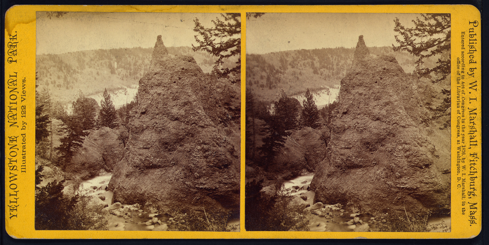 Tower Creek series. Looking east across the Yellowstone over Tower Falls, 1876 — historic photograph
