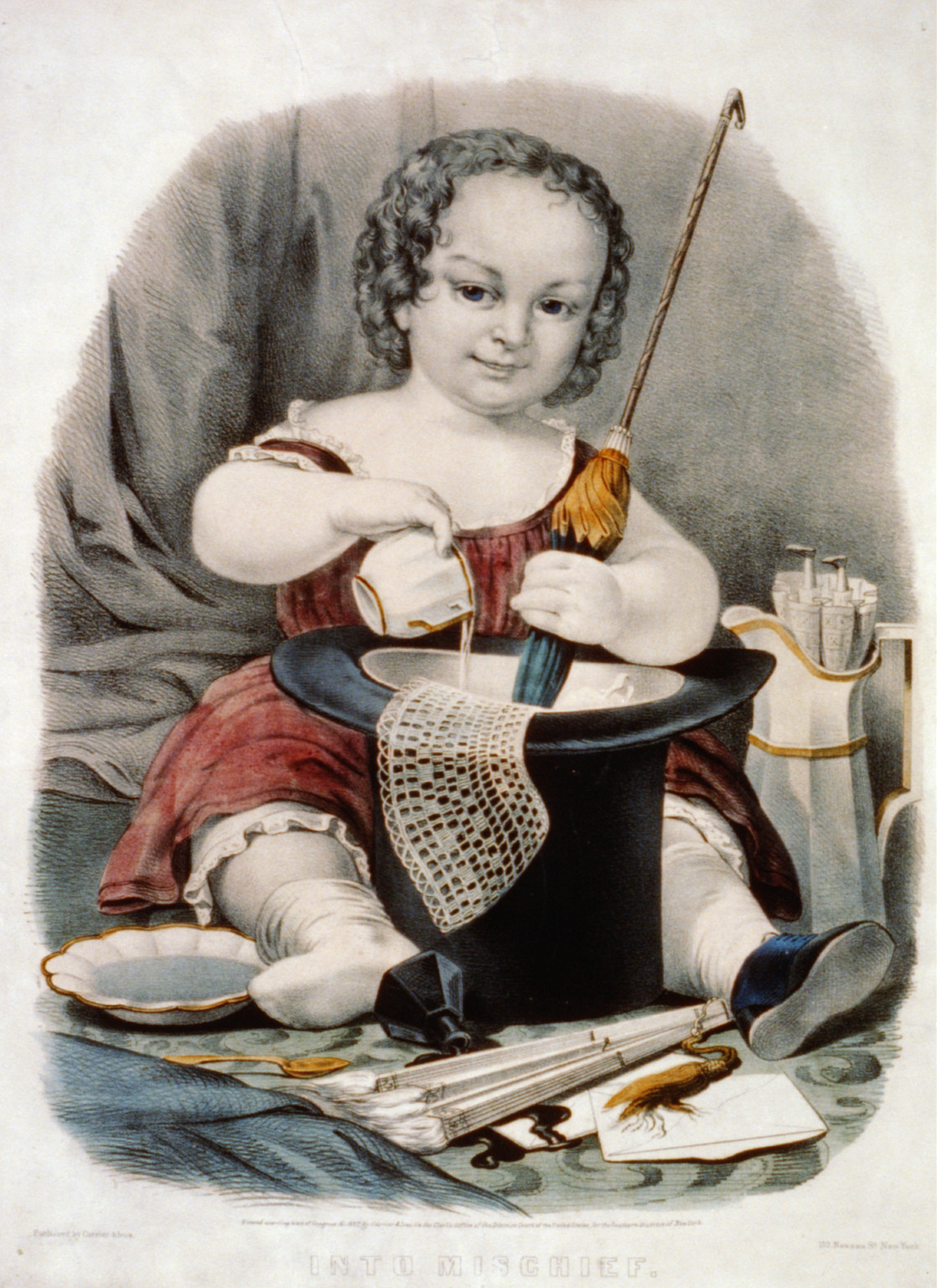 Into mischief, New York : Published by Currier & Ives, 152 Nassau St., c1857. — antique lithograph