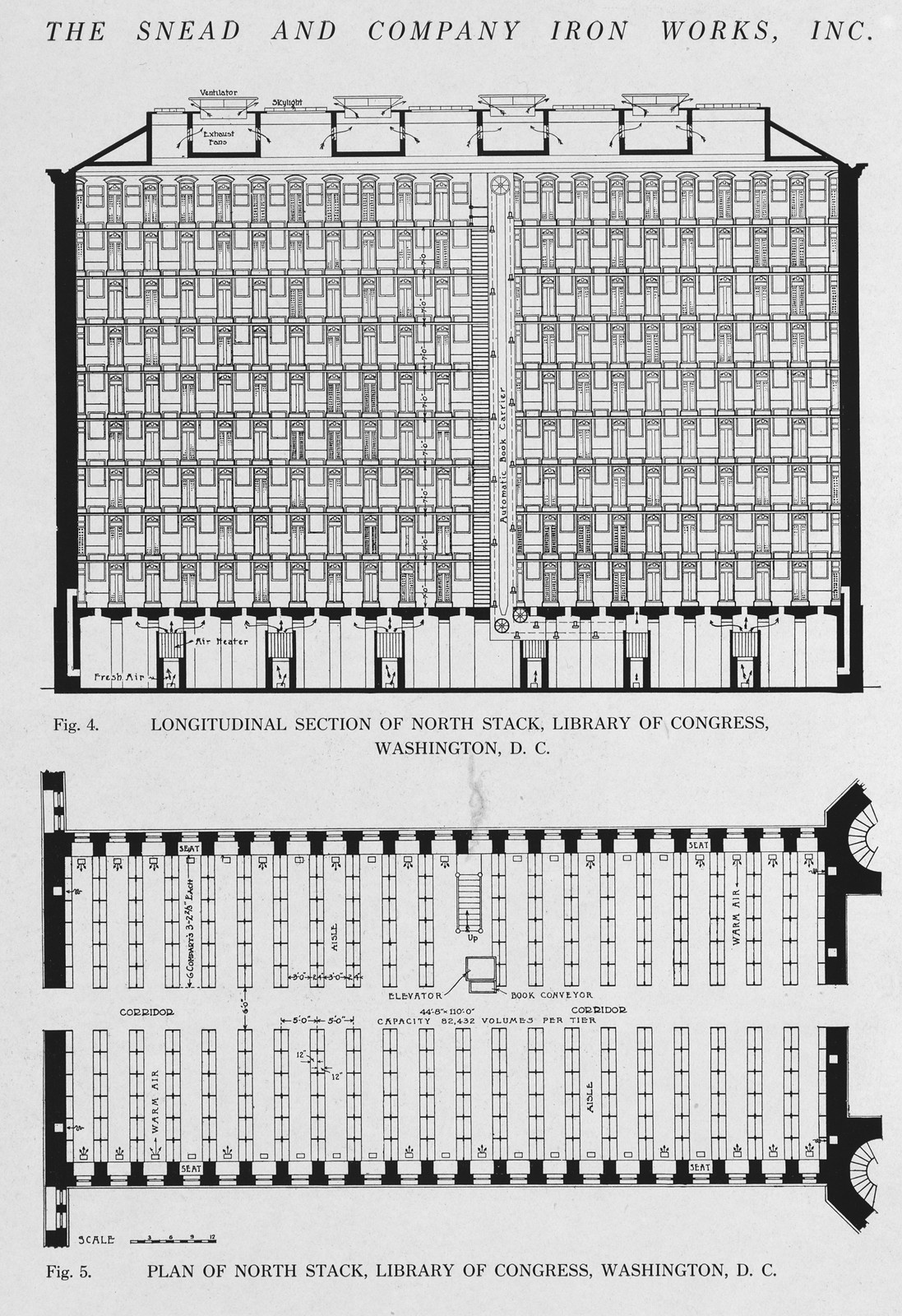 Longitudinal section of north stack, Library of Congress, Washington, D.C. — historic image
