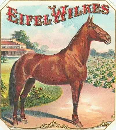 Eifel Wilkes cigar box label with a brown horse