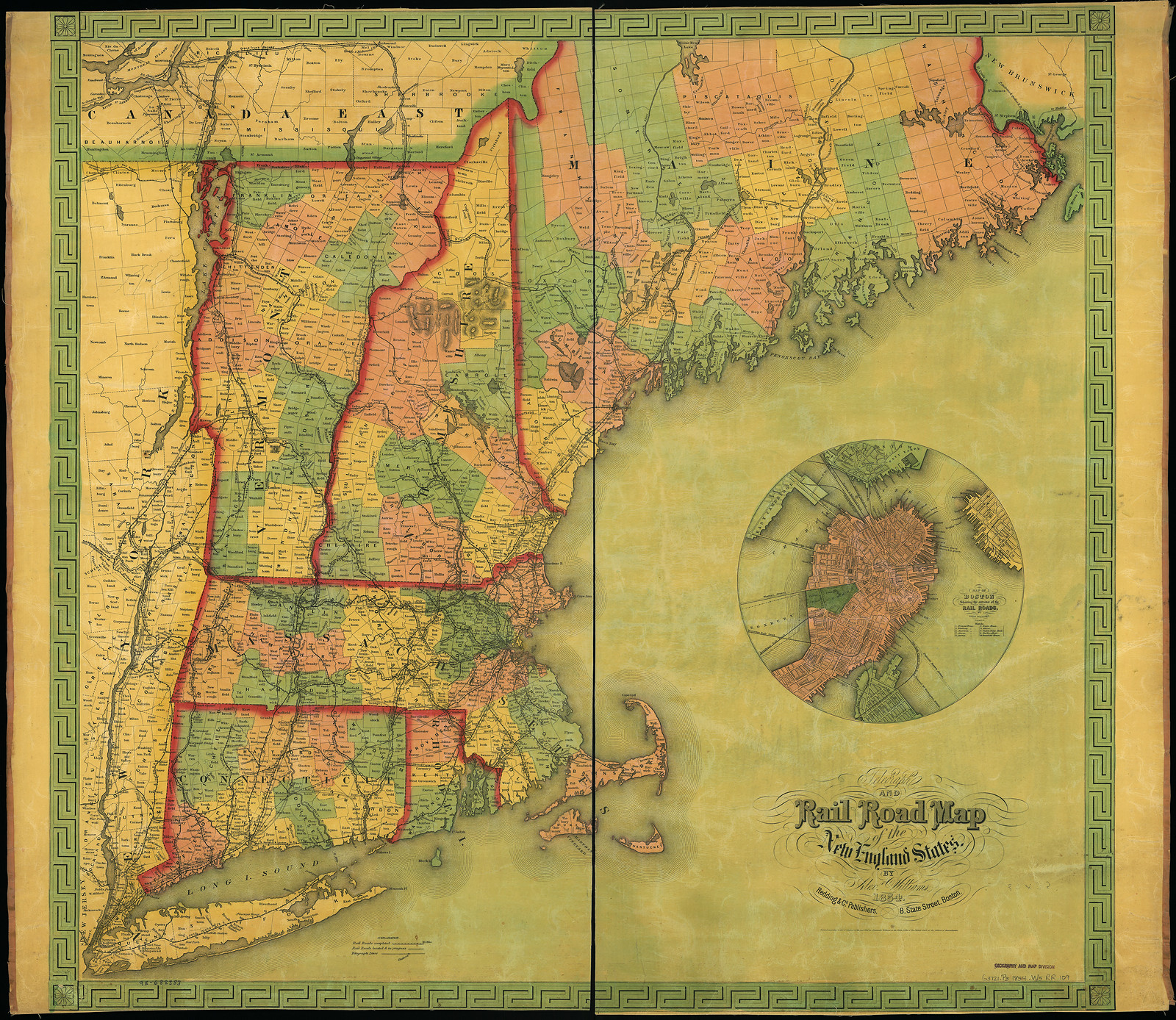 rr001090Telegraph and Rail Road map of the New England States — antique map
