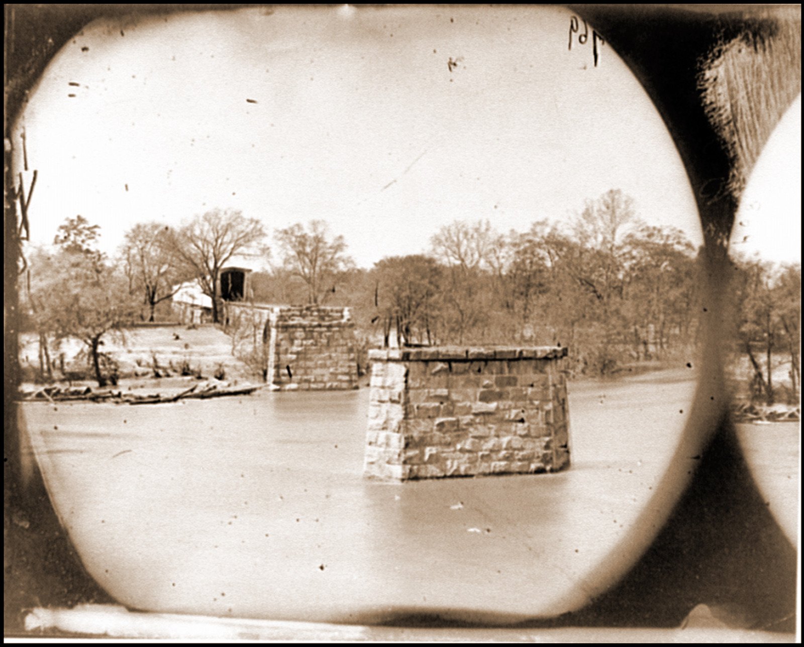 Mrs. Nelsons Crossing Va. Ruins of the Richmond and York River Railroad bridge acro, 1864 — historic photograph