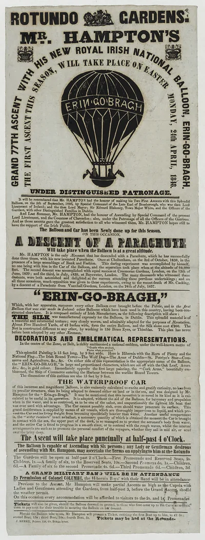 Mr. Hampton's Erin-go-Bragh balloon ascent poster, Rotundo Gardens