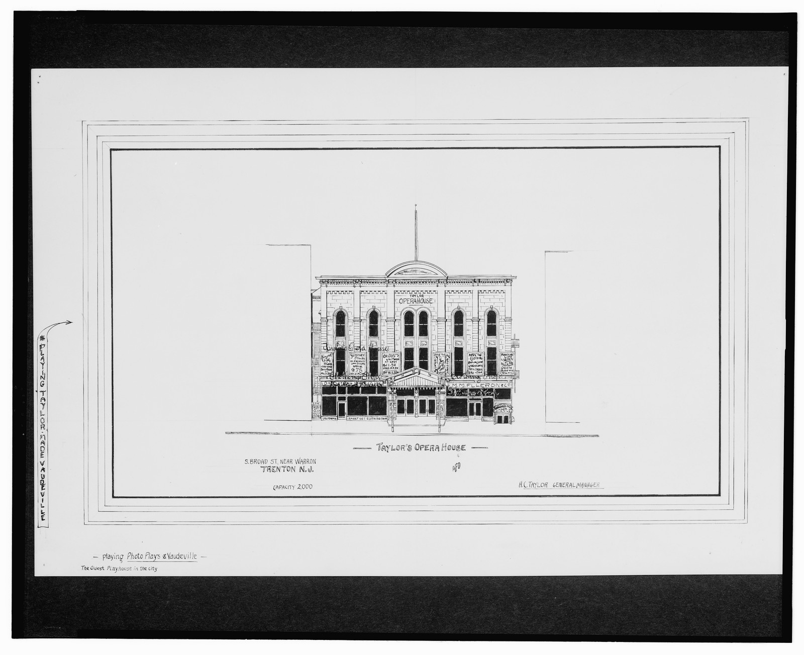 [Taylor's Opera House, S. Broad St. near Warren St., Trenton, New Jersey] / AFD., And Engineering (ADE) Drawings — vintage poster