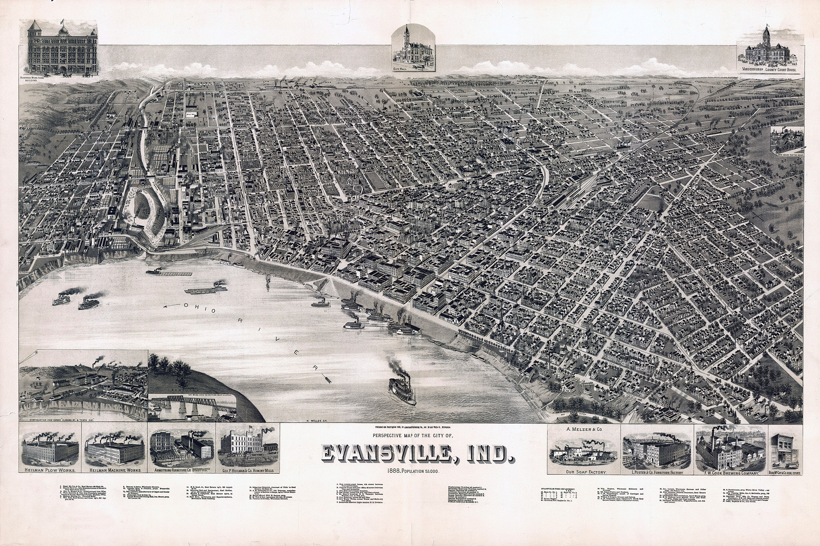 Evansville, Indiana, 1888, 1888 — antique map