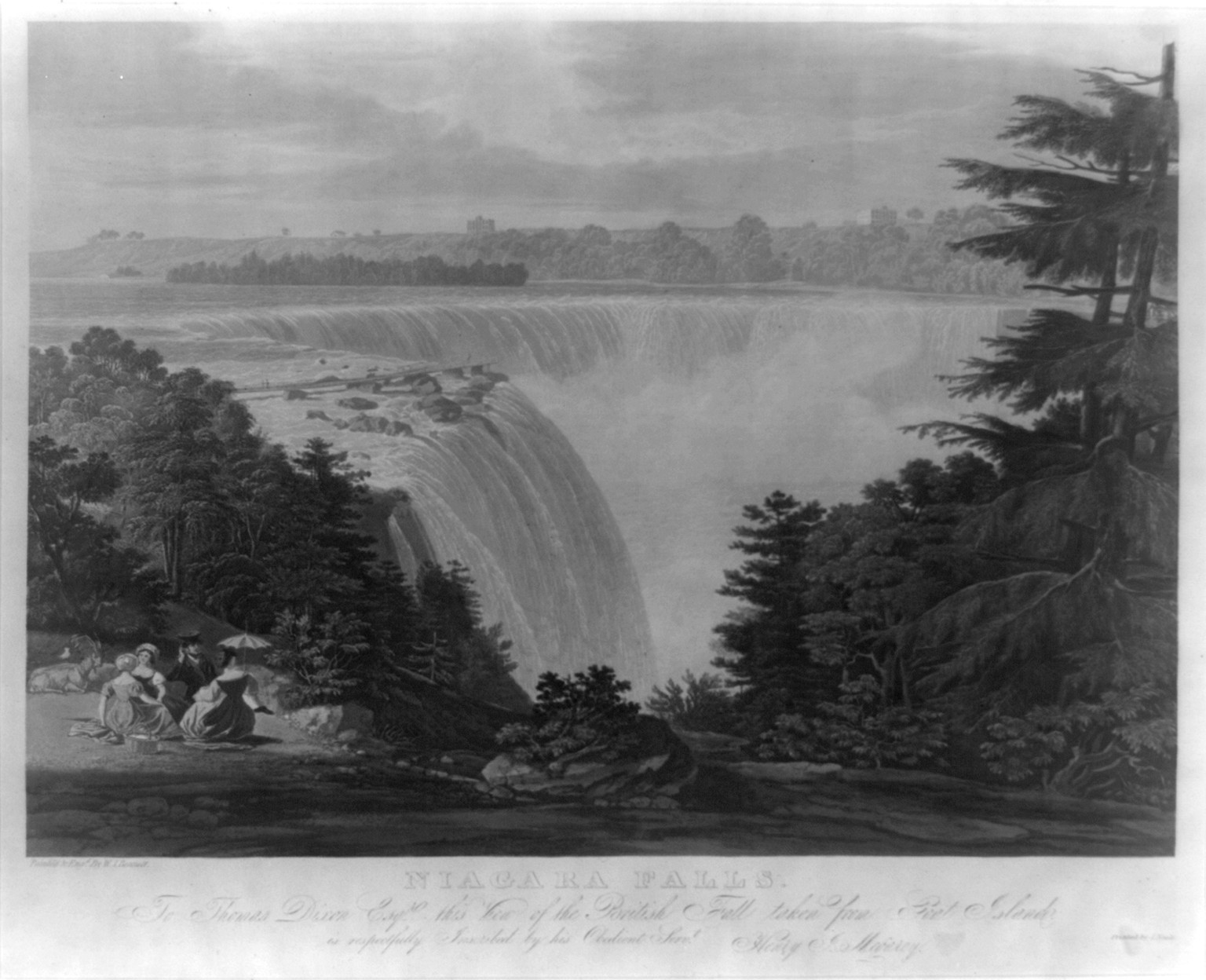 Niagara Falls. To Thomas Dixon esq. this view of the British Fall taken from Goat Island, [no date recorded on shelflist card] — historic print