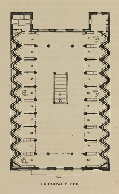 Principal floor plan with numbered rooms and staircase