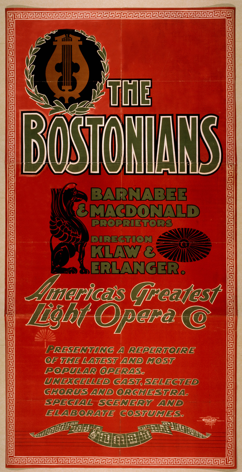The Bostonians America's Greatest Light Opera Co. poster — vintage poster
