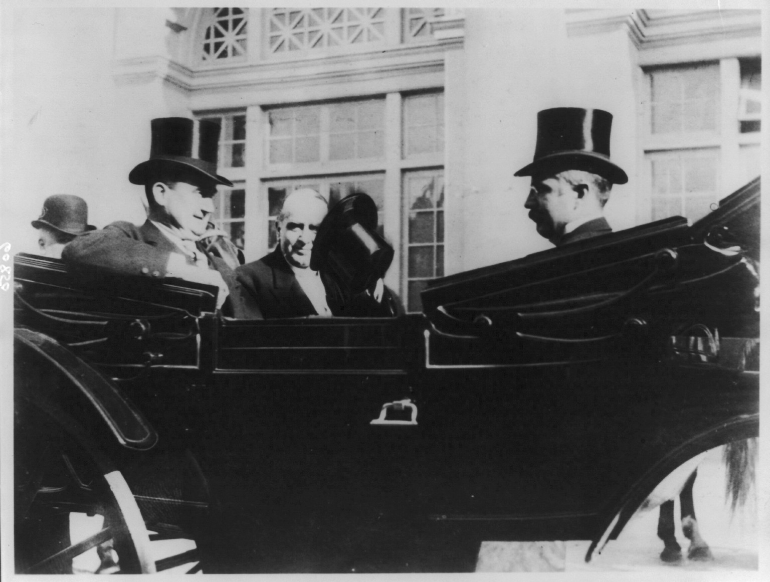 The last photo ever taken of President McKinley, at Buffalo, N.Y., with John G. Milburn and Goerge B. Cortelyou, on his way [in carriage] to the Temple of Music where he was fatally wounded on Sept. 6, 1901, 1901 Sept. 6. — historic photograph
