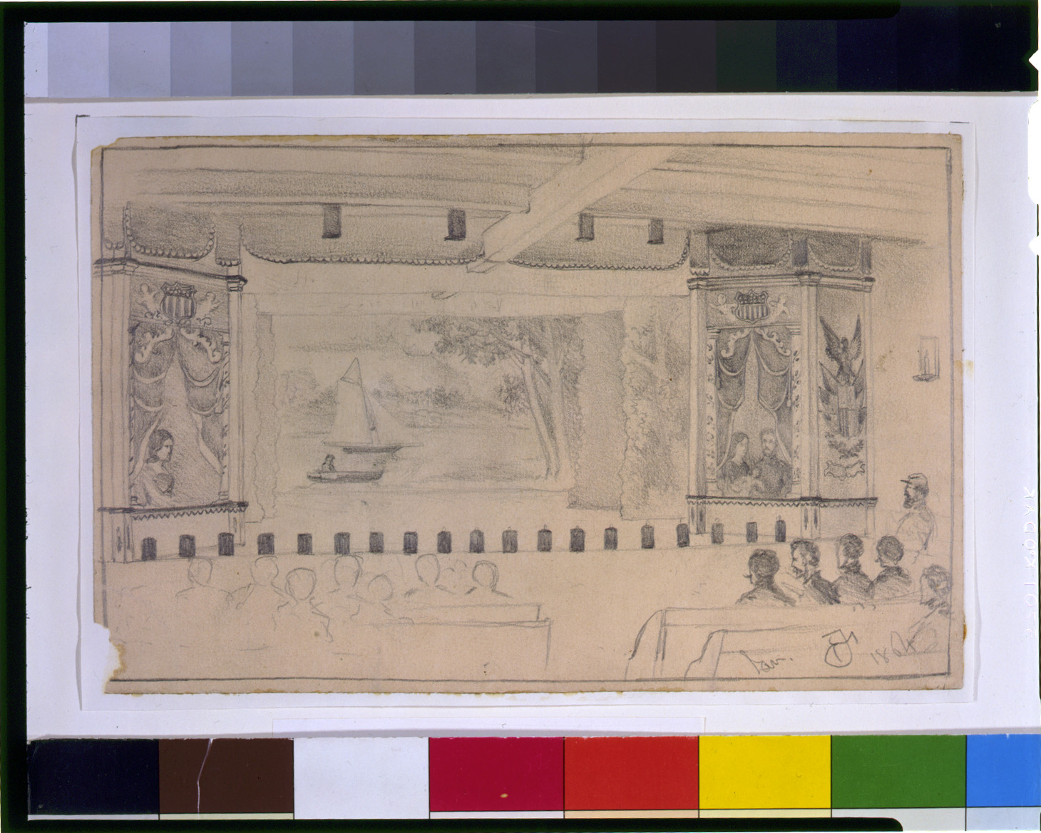 Soldier's theatre, (Fourteenth Brooklyn) in an old warehouse in Culpeper Court House, Va. / EF., 1864 Jan. — vintage poster