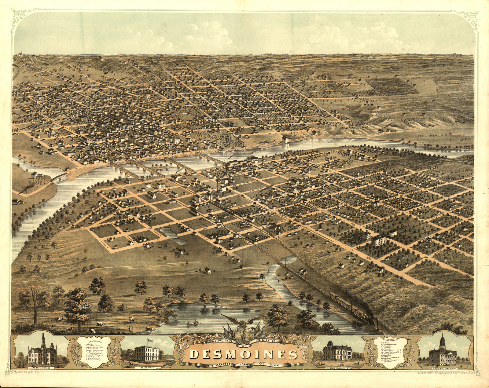 Des Moines, Iowa, 1868, 1868 — antique map