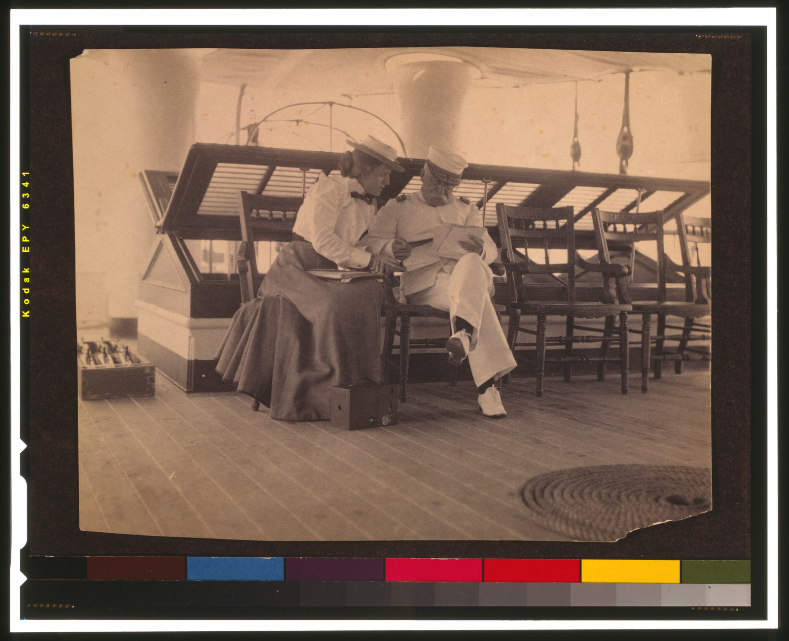 [Frances B. Johnston and Admiral Dewey on the deck of the U.S.S. Olympia], [1899] — historic photograph