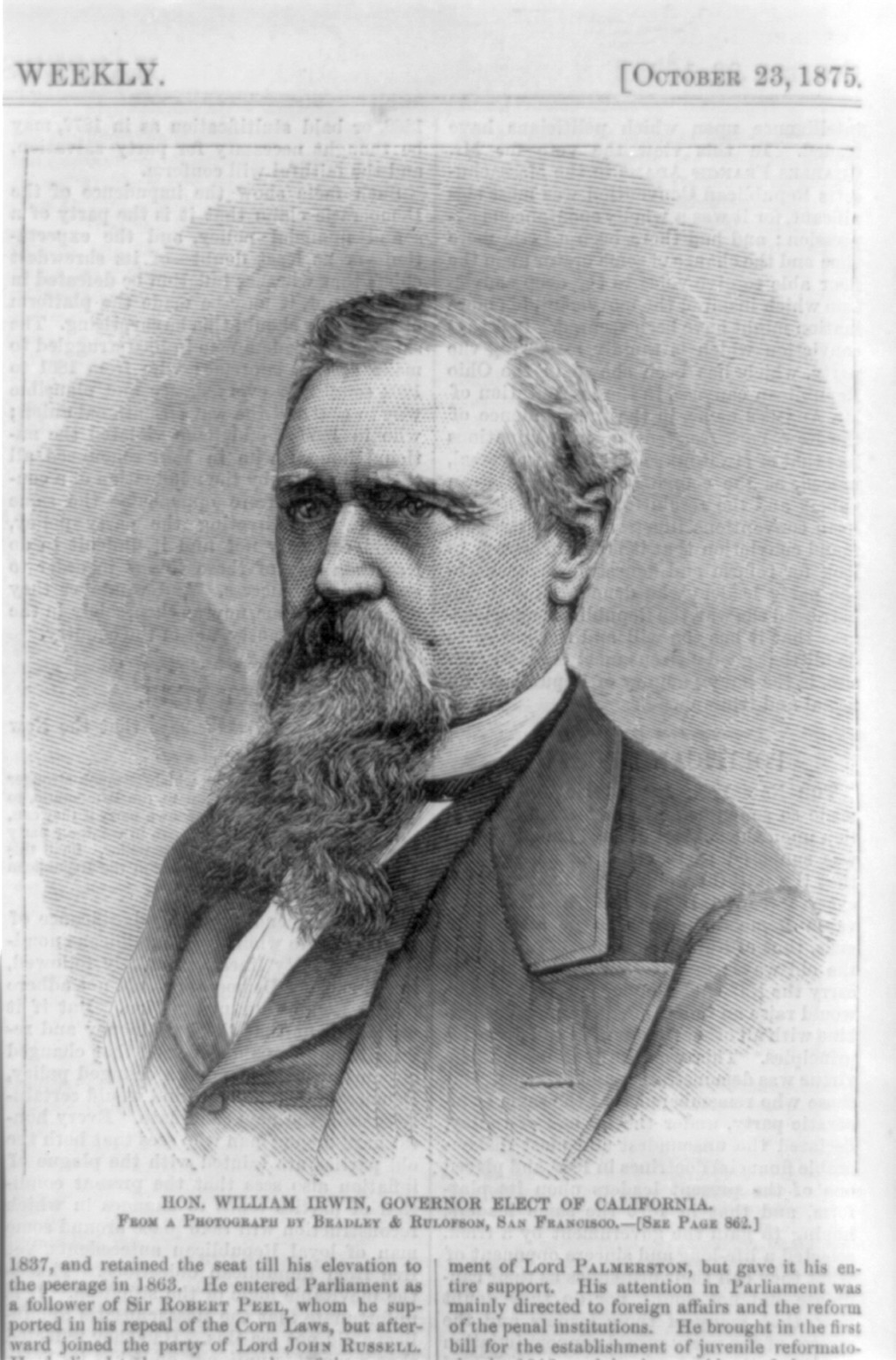 William Irwin, 1827-1886, 1875 — antique engraving