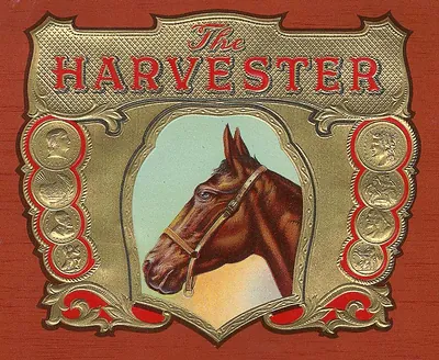The Harvester cigar label with a horse's head