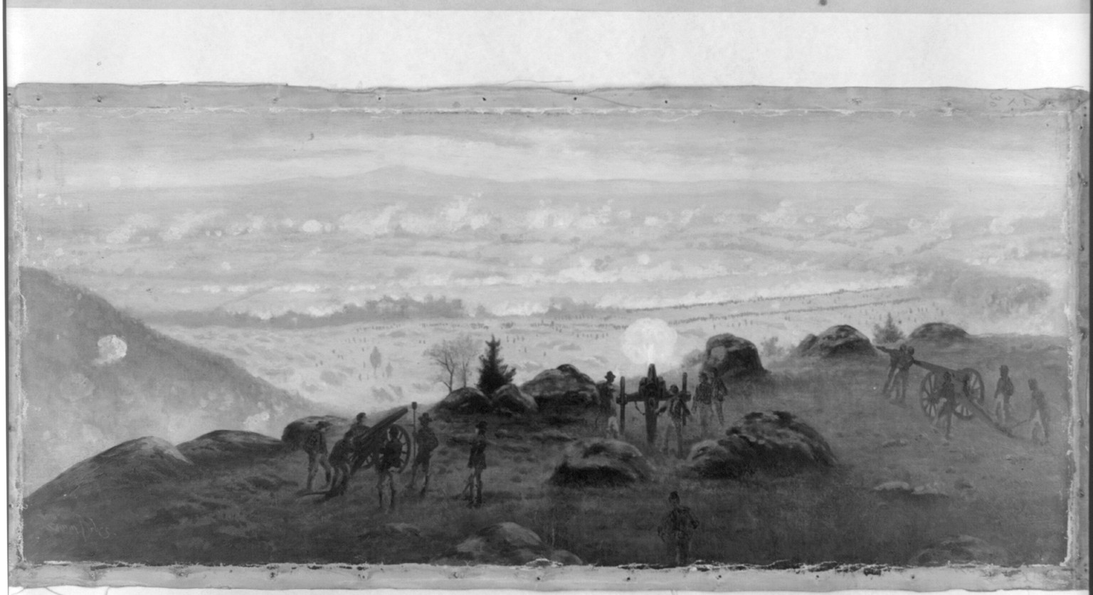 View from the summit of Little Round Top at 7:30 P.M. July 3rd, 1863 / Edwin Forbes., [between 1865 and 1895] — historic print