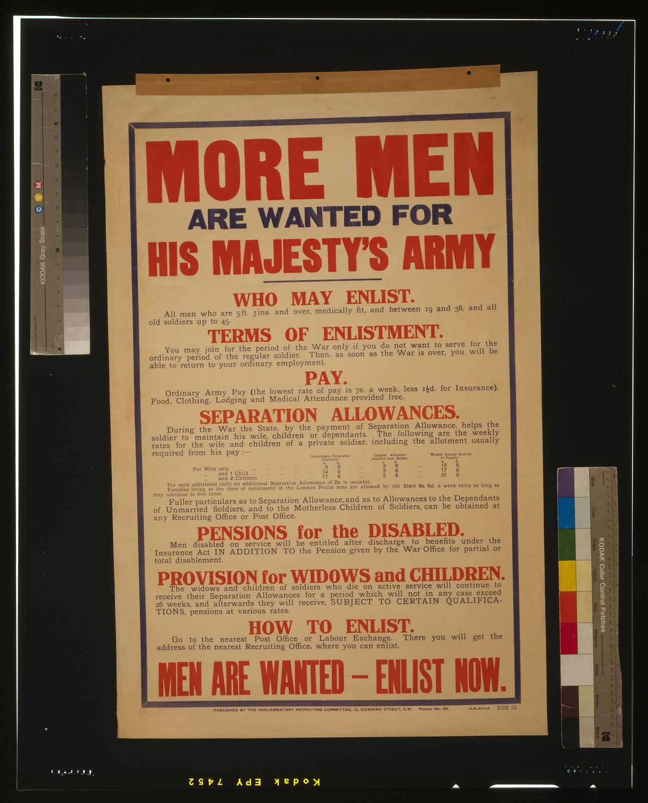 More men are wanted for his majesty's army [...] Men are wanted - enlist now / H.W. & V. Ld., London : Parliamentary Recruiting Committee, [1915] — vintage poster
