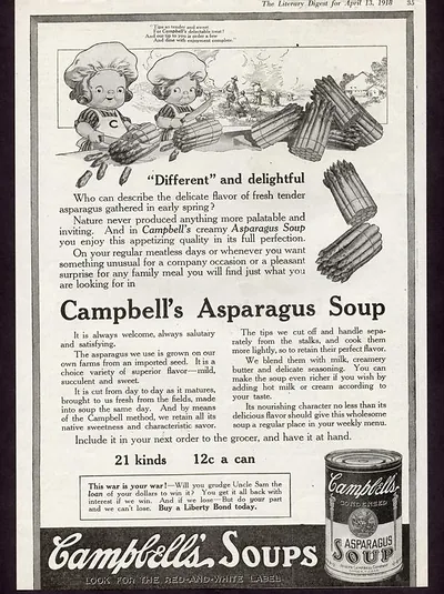 Campbell's Asparagus Soup magazine advertisement, 1918