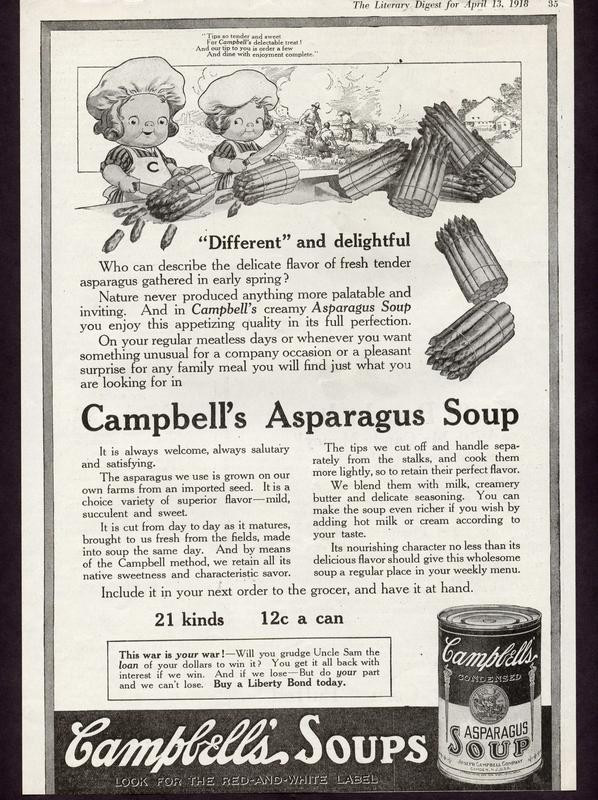 Campbell's Asparagus Soup magazine advertisement, 1918 — historic image