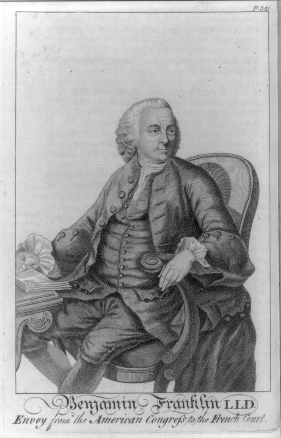 Benjamin Franklin L.L.D. - envoy from the American Congress to the French Court, [1780] — antique engraving