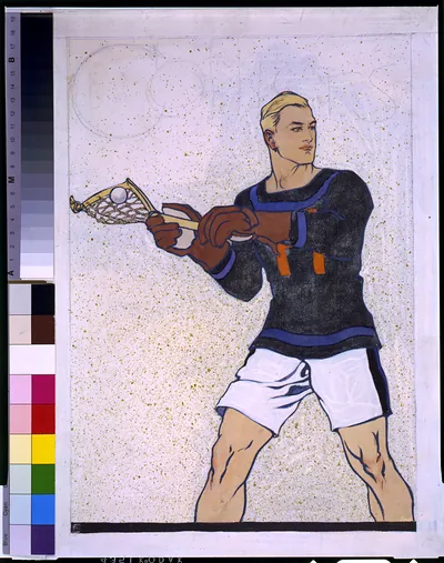 Lacrosse player in dark sweater holding stick