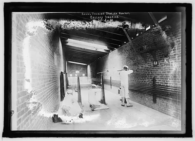 Naval training station, Newport, [R.I.], gallery practice, 35-5-10