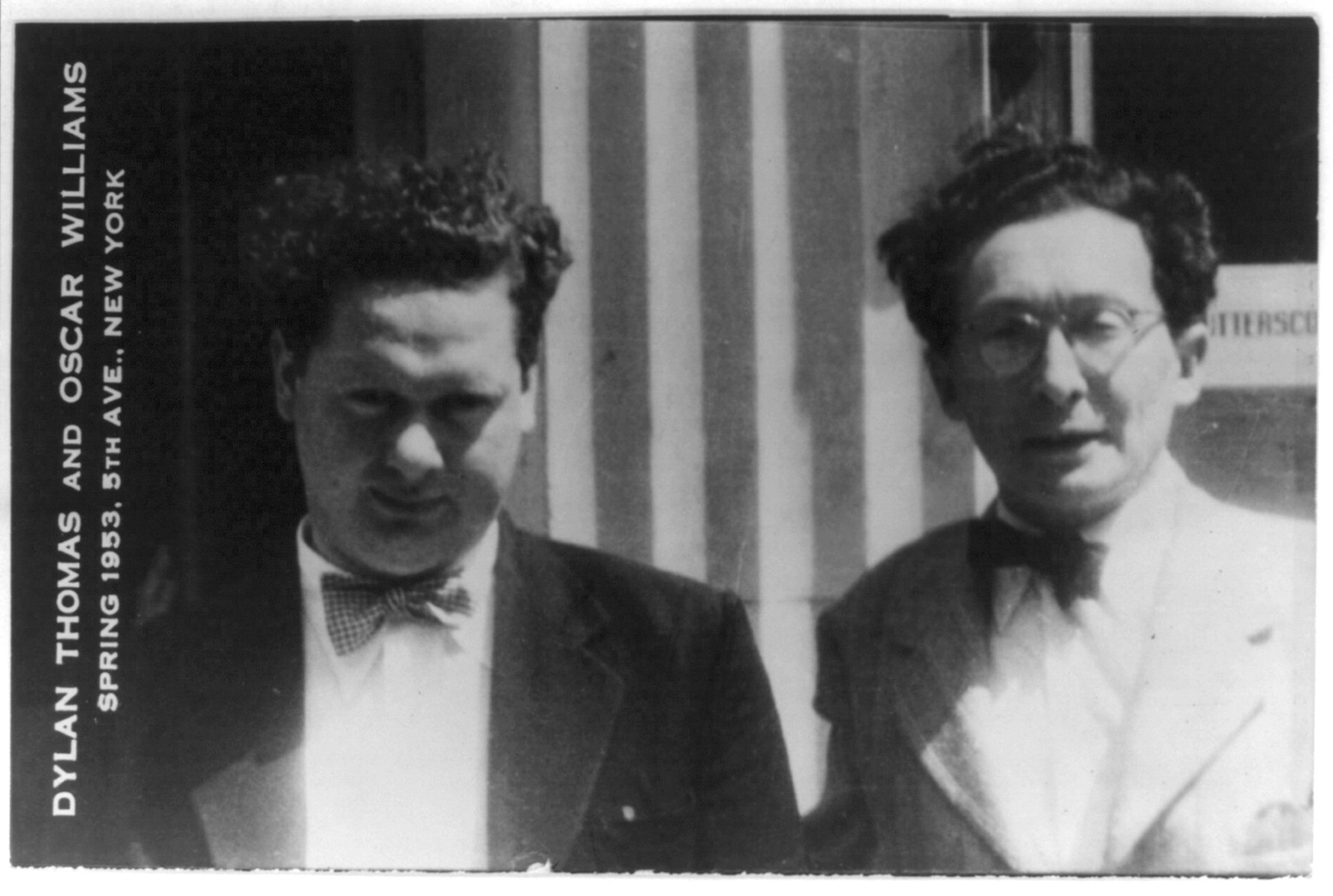 Dylan Thomas and Oscar Williams, Spring 1953, 5th Ave., New York, 1953 — historic photograph
