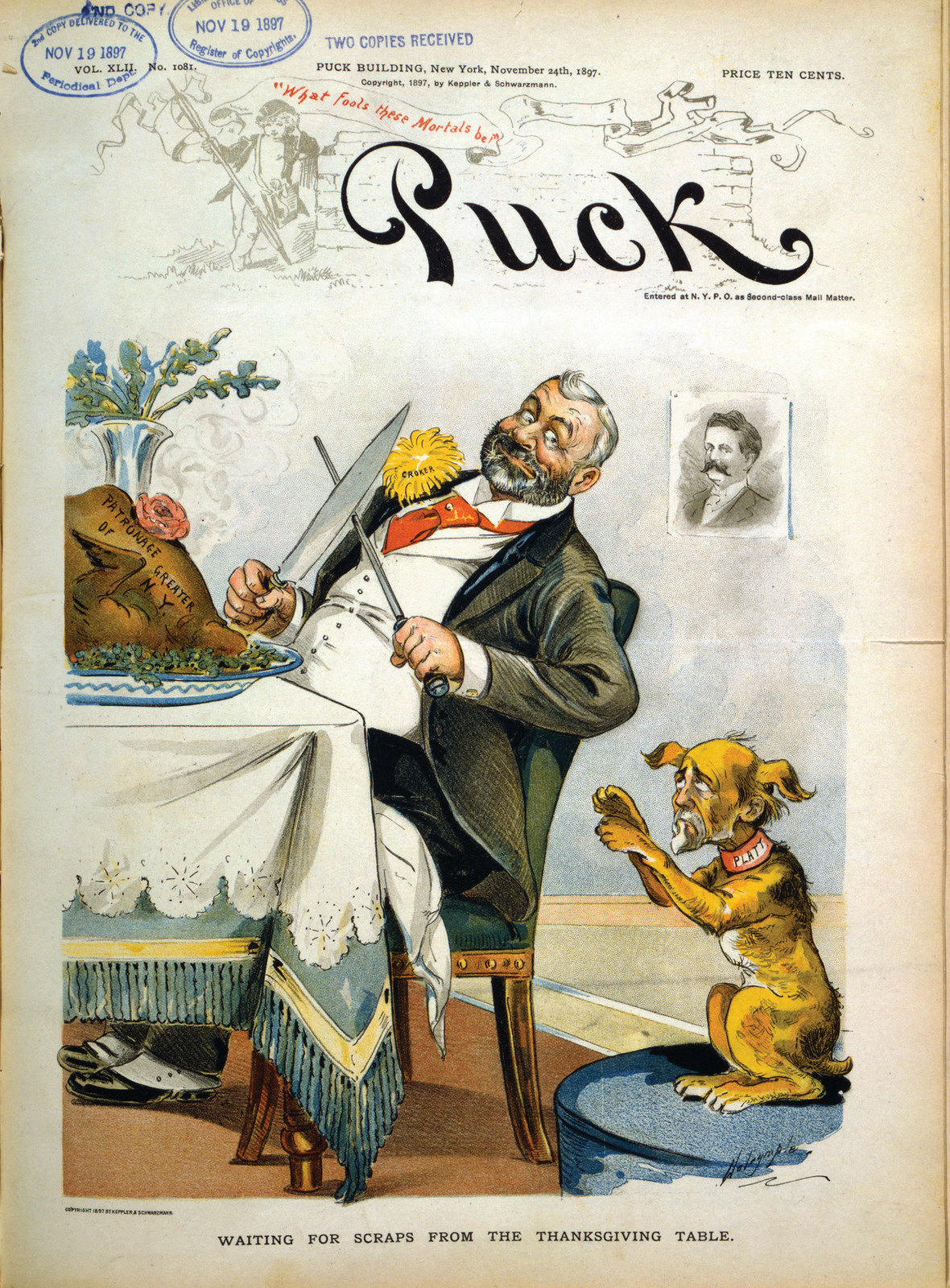 Waiting for scraps from the Thanksgiving table / Dalrymple., 1897 Nov. 24. — antique lithograph